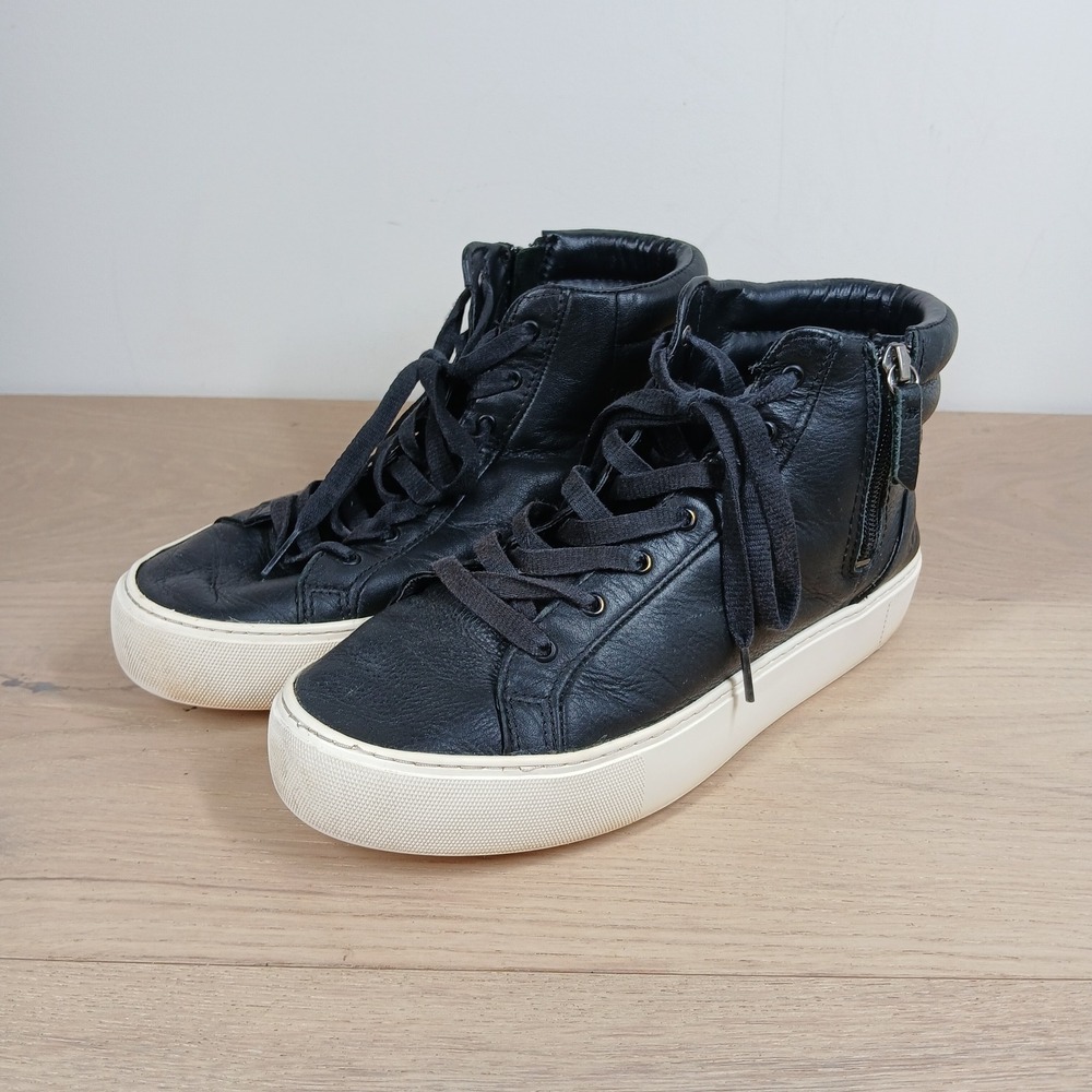 UGG High Top Sneakers Womens 8 Black Leather Side Zip Platform Shoes